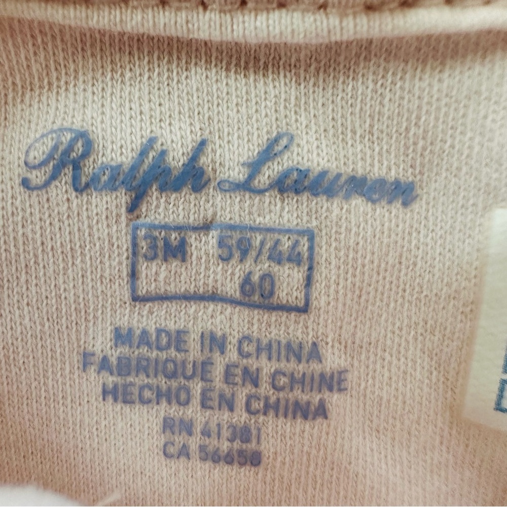 Ralph Lauren 3 Months Baby Girl Soft Pink Ruffle Logo Print Dress Spring Summer - Picture 3 of 5